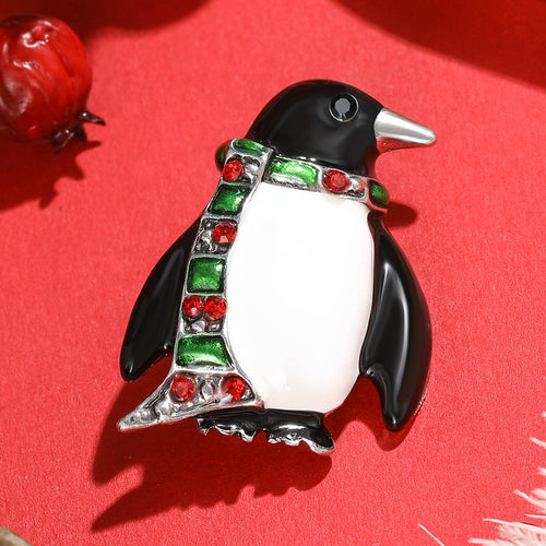 Penguin With Jeweled Scarf Brooch styled product view