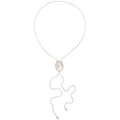 Silver Lariat Necklace with White Oval Accent Decorative Jewelry view 5
