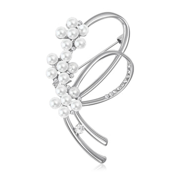 Pearl Flower Knot Rhinestone Brooch Gold Silver Two Tones