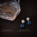 White Pearl Blue Translucent Square Drop Stud Earrings view 3