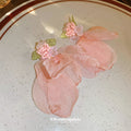Pink Mesh Petal Flower Drop Earrings With Beaded Centers view 3
