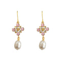 Pink CZ Flower Freshwater Pearl Drop Hook Earrings view 5