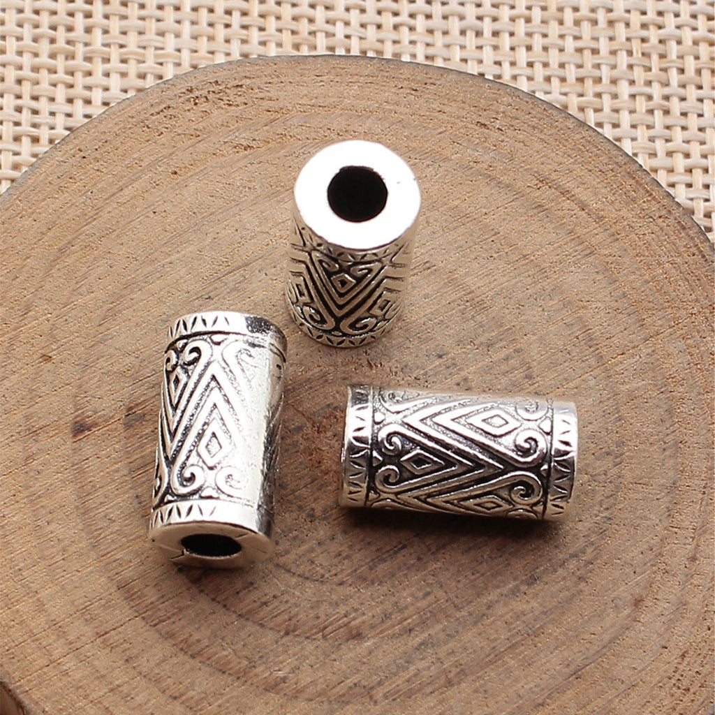 16x8.8x8.8mm 4.8g Multicolor Zinc Alloy Geometric Pattern Long Tube Large Hole Beads for DIY Jewelry Making