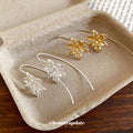 Metal Flower Long Wire Hook Dangle Earrings Statement Jewelry Pair view 4