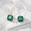 Square Faceted Glass Dangle Earrings Gold Fishhooks 7 Colors view 12