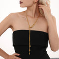 Gold Stainless Multi-Chain Lariat Necklace Teardrops view 1