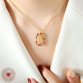 Gold Zodiac Oval Pendant Necklace Multicolor Zircon Frame view 3