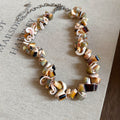 Chunky Brown and Cream Shell Chip Beaded Necklace Fashion Jewelry view 6