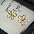 Open Outline Five Petal Flower Stud Earrings in Gold Tone view 3