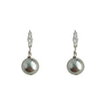 Silver Crystal Leaf Bar Gray Pearl Drop Earrings Pair view 5