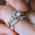 Marquise Leaf Two Band Ring Set in Silver Tone With Clear Crystal Accents view 5