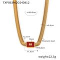 Gold Titanium Steel Herringbone Necklace Bracelet Square Glass view 11