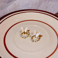 Butterfly and Pearl Look Open Wreath Gold Tone Stud Earrings view 4