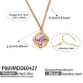 Gold Stainless Steel Enamel Floral Disc Pendant Necklace view 7