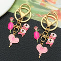 Twelve Pink and Red Rose Heart Metal Keychain Designs view 2