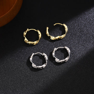 Gold and Silver Rippled Open Band Small Hoop Earrings