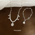 Silver Pearl Flower Crystal Pendant Necklace Oval Center Drop view 2