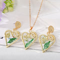 Gold Tone Pressed Flower Heart Necklace and Earring Sets view 4
