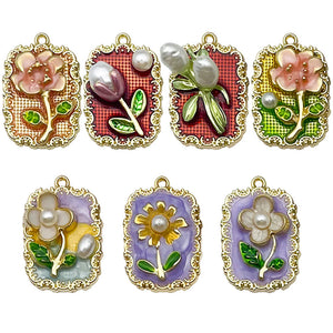 Enamel Flower Zinc Alloy Charms, Single Pieces or Assortments