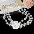 Layered Faux Pearl Necklace with White Floral Centerpiece view 6