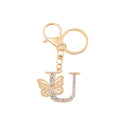 Rhinestone Butterfly Letter Keychain Gold Tone A to Z view 5