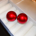 Glossy Red Oversized Round Ball Statement Stud Earrings view 6