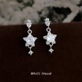Silver Tone Clear Stone Triple Star Tassel Stud Earrings view 1