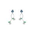 Dark Blue Flower Pale Lavender Bell Branch Long Drop Earrings view 5