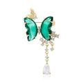 Green Butterfly Dangle Brooch With Decorative Crystal And Enamel Details view 1