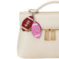 Pink And Burgundy Beaded Football Charm Keychain With Rhinestone Accents view 5