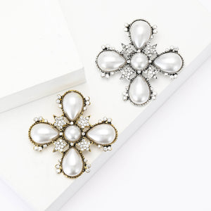 Baroque Pearl Cross Brooch Star Accents Gold Silver