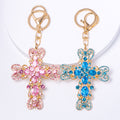 Rhinestone Filigree Cross Keychain Gold Tone Crystal Charm view 1