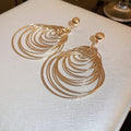 Layered Metal Circle Statement Drop Earrings in Two Tones view 7