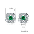 Silver Knot Stud Earrings Green Cushion Center Stone CZ Pavé view 4