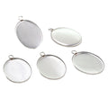 Plain Oval Cabochon Pendant Trays in Polished Steel Tone view 5