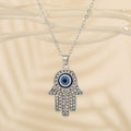 Crystal Hamsa Evil Eye Pendant Necklaces in Gold or Silver Tone view 3