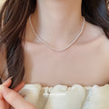 Layered White Pearl Necklace with Round Floral Pendant view 3