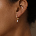 Gold Huggie Hoop Earrings Teardrop CZ Drop Dangle Pair view 3