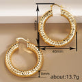 Gold Tone Textured Chunky Hoop Earrings with Beaded Edges view 4