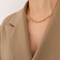 Textured Oval Link Chain Necklace Bracelet Gold Steel Tone Set view 6
