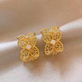 Openwork Floral Hoop Earrings in Two Finishes Statement Jewelry Design view 1
