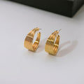 Gold Tone Multiline Wide Statement C Hoop Stud Earrings view 3