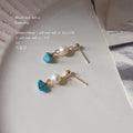 Gold Tone White Pearl And Turquoise Color Stone Stud Earrings view 3