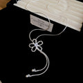 Silver Tone Crystal Open Flower Lariat Necklace Statement Jewelry view 6
