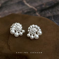 Silver Seashell Spiral Pearl Stud Earrings Post Or Clip On view 4