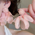 Layered Fabric Petal Flower Earrings in Four Soft Colors view 3
