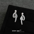 Silver Tone White Pearl And Clear Stone Ribbon Stud Earrings view 4