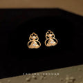Gold-Tone Openwork Gourd Stud Earrings with Clear Stones view 4