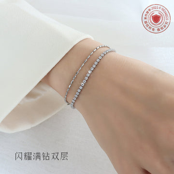 Steel Double Layer Zircon Tennis Bead Bracelet Extender