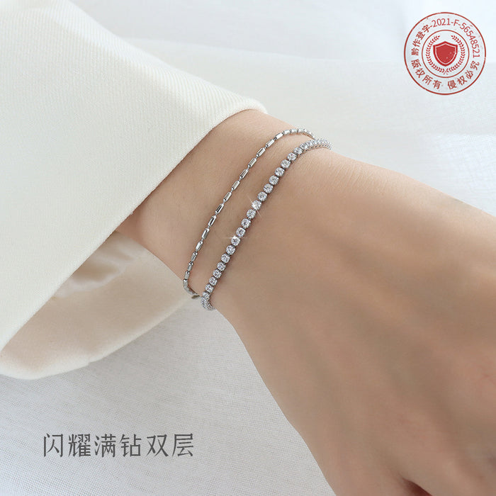 Steel Double Layer Zircon Tennis Bead Bracelet Extender